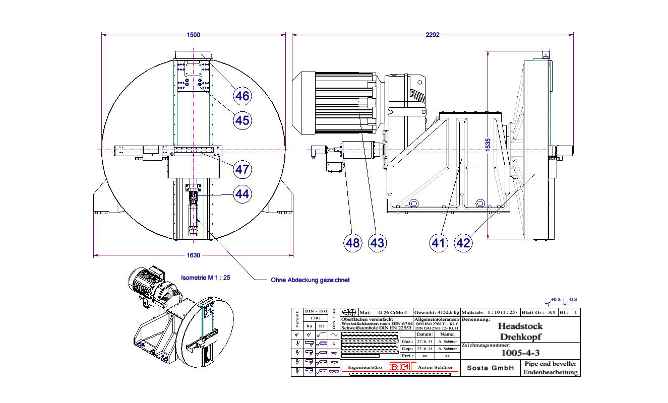 Machines head with laser copying system and single tool support