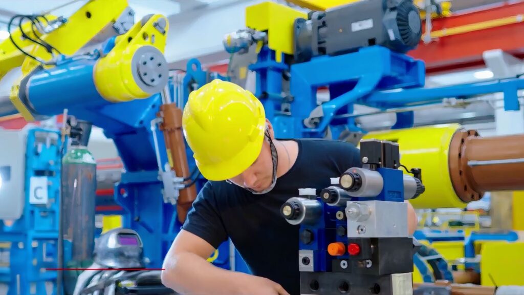 operaio al lavoro su un impianto meccanizzato